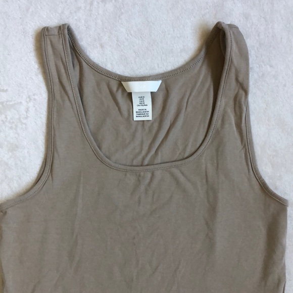 Taupe Brown Cotton Scoop Neck Staple Tank Top - Picture 3 of 4